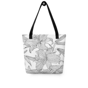 Black and White Lily Flower Sketch Tote Bag