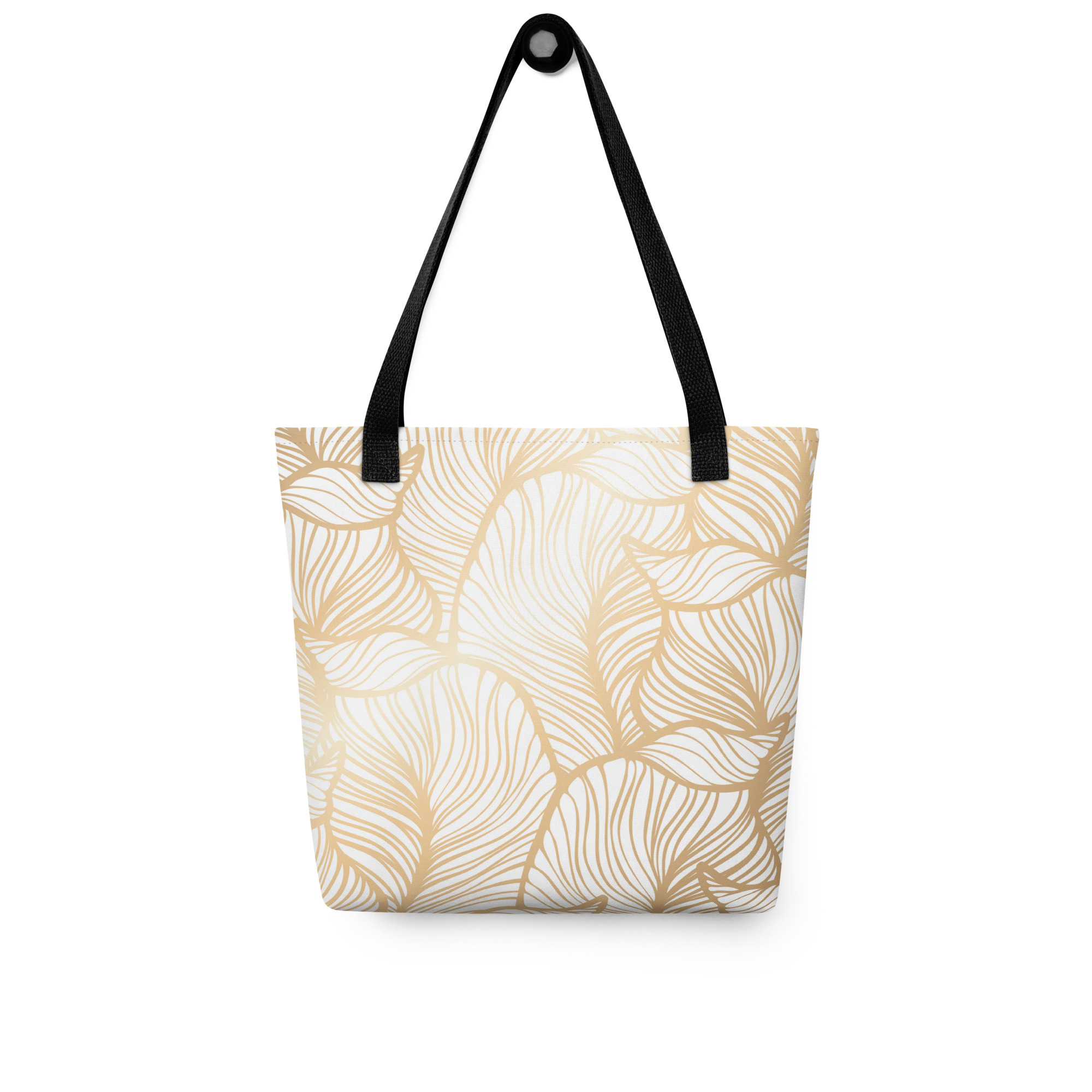 Golden Ginkgo Leaf Inspired Floral Line Art Tote Bag