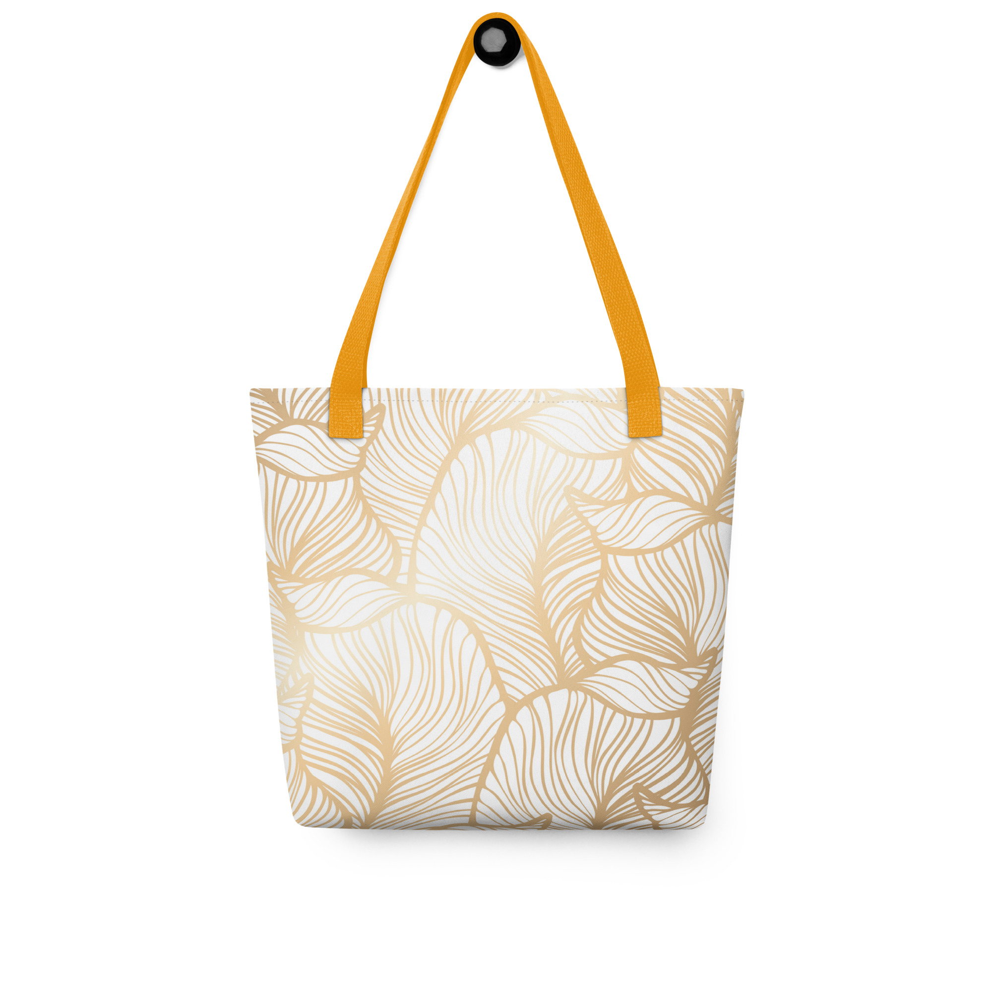 Golden Ginkgo Leaf Inspired Floral Line Art Tote Bag - Image 3