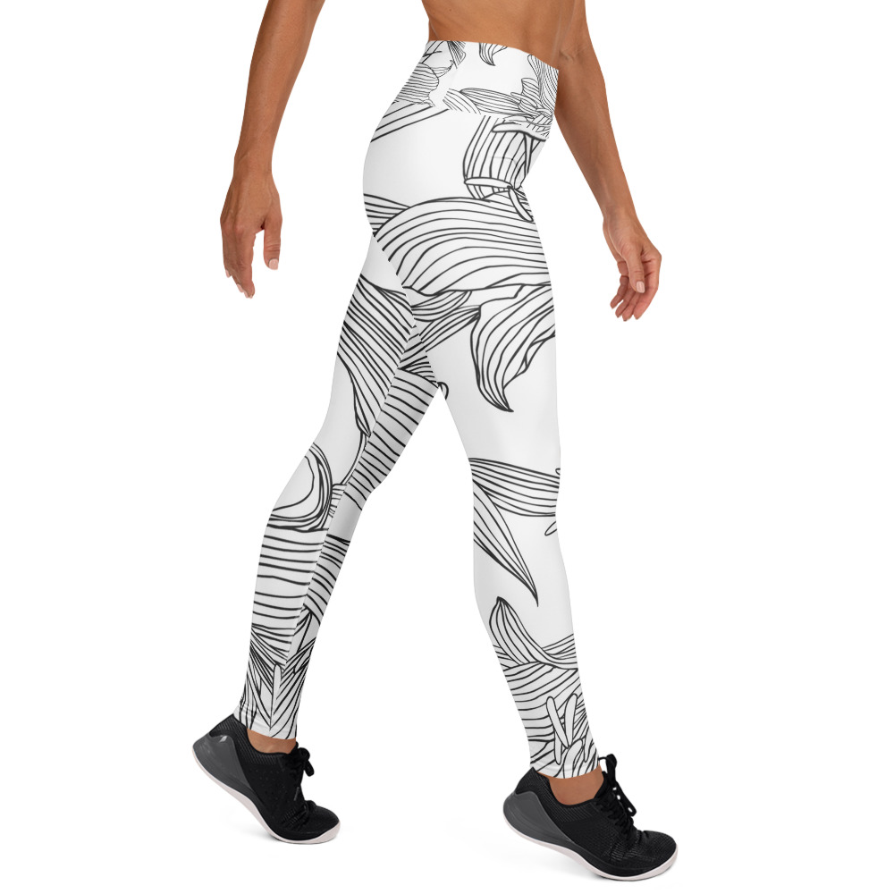 Black & White Lily Flower Sketch Yoga Leggings