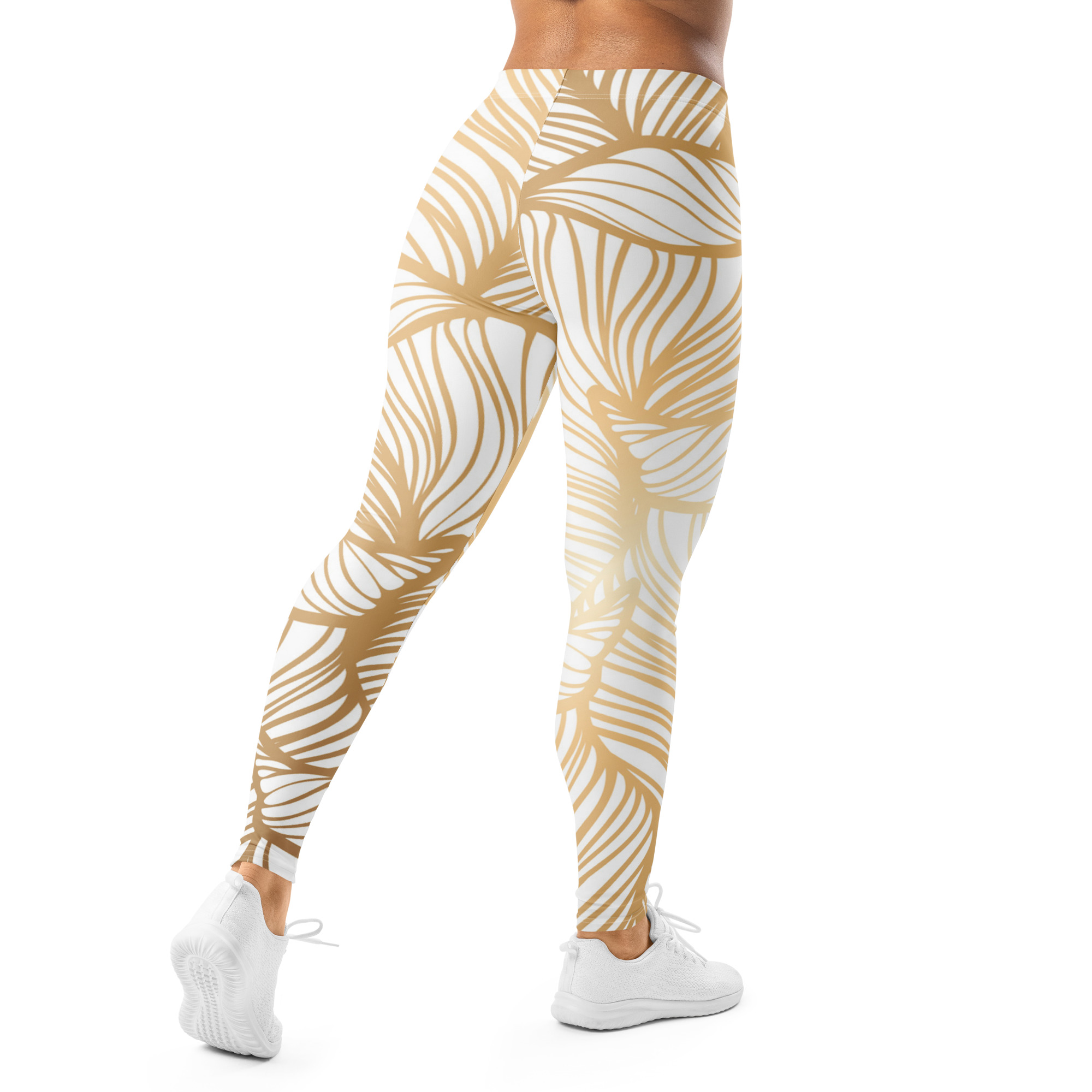 Golden Ginkgo Leaf Inspired Floral Line Art Print Leggings - Image 3