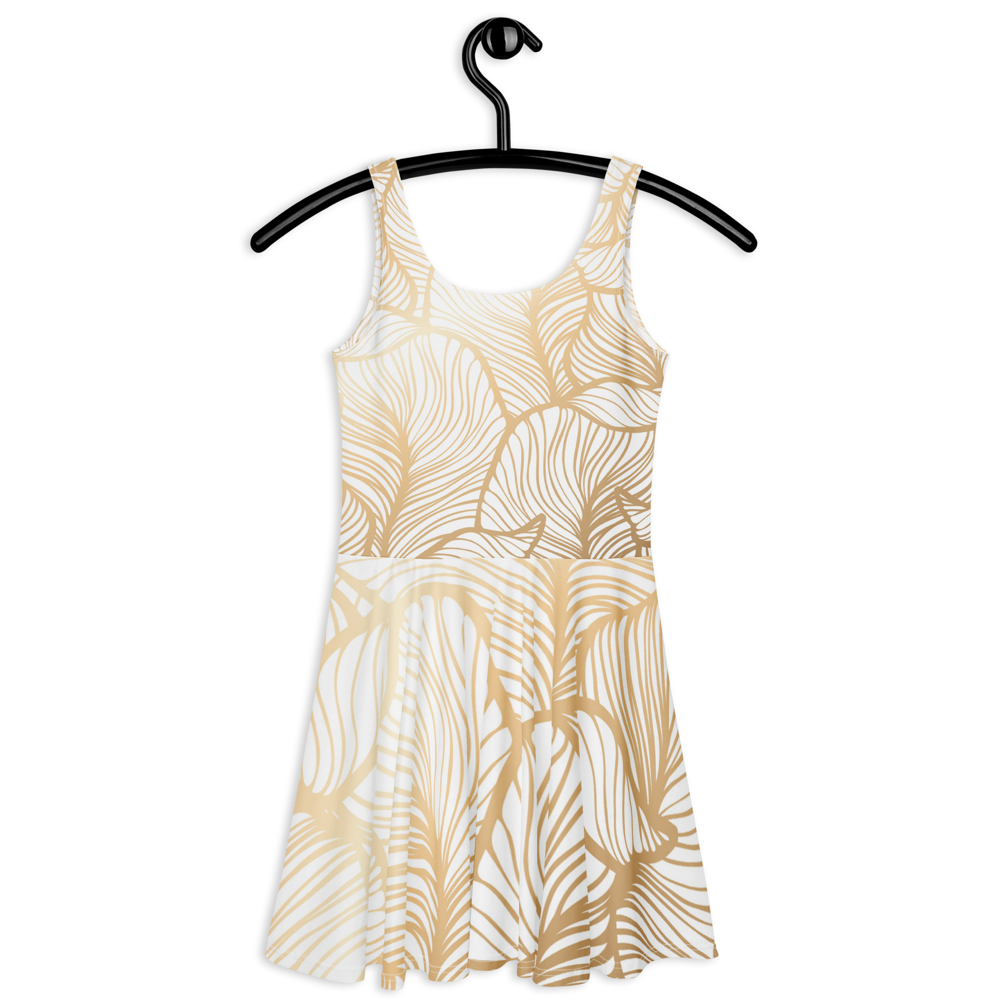 Golden Ginkgo Leaf Inspired Floral Line Art Skater Dress - Image 2