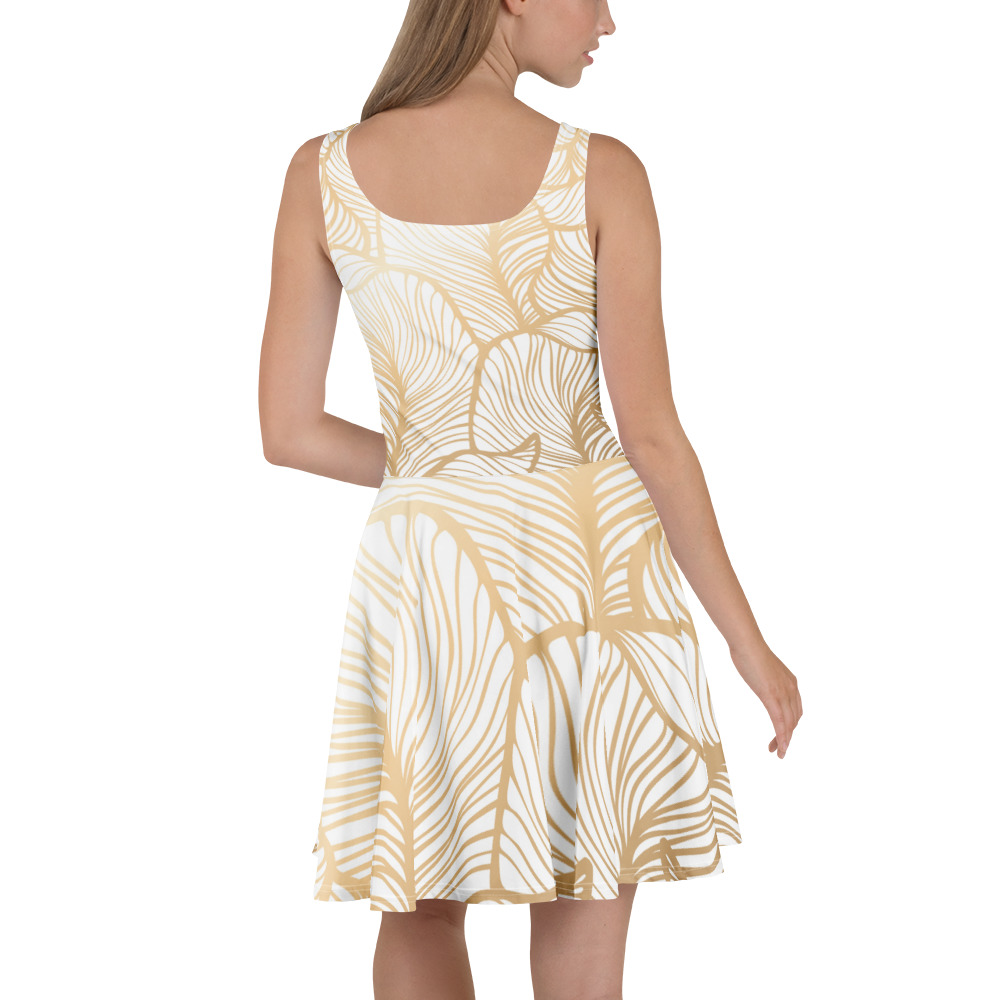 Golden Ginkgo Leaf Inspired Floral Line Art Skater Dress - Image 5