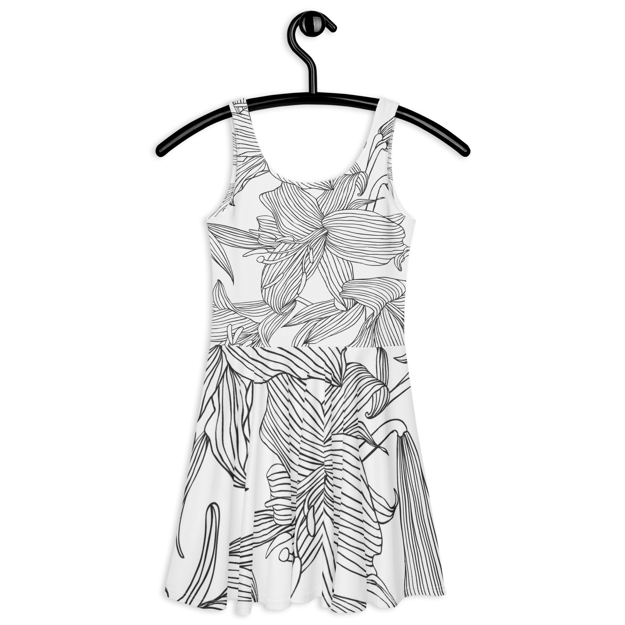 Black & White Lily Flower Sketch Skater Dress - Image 2