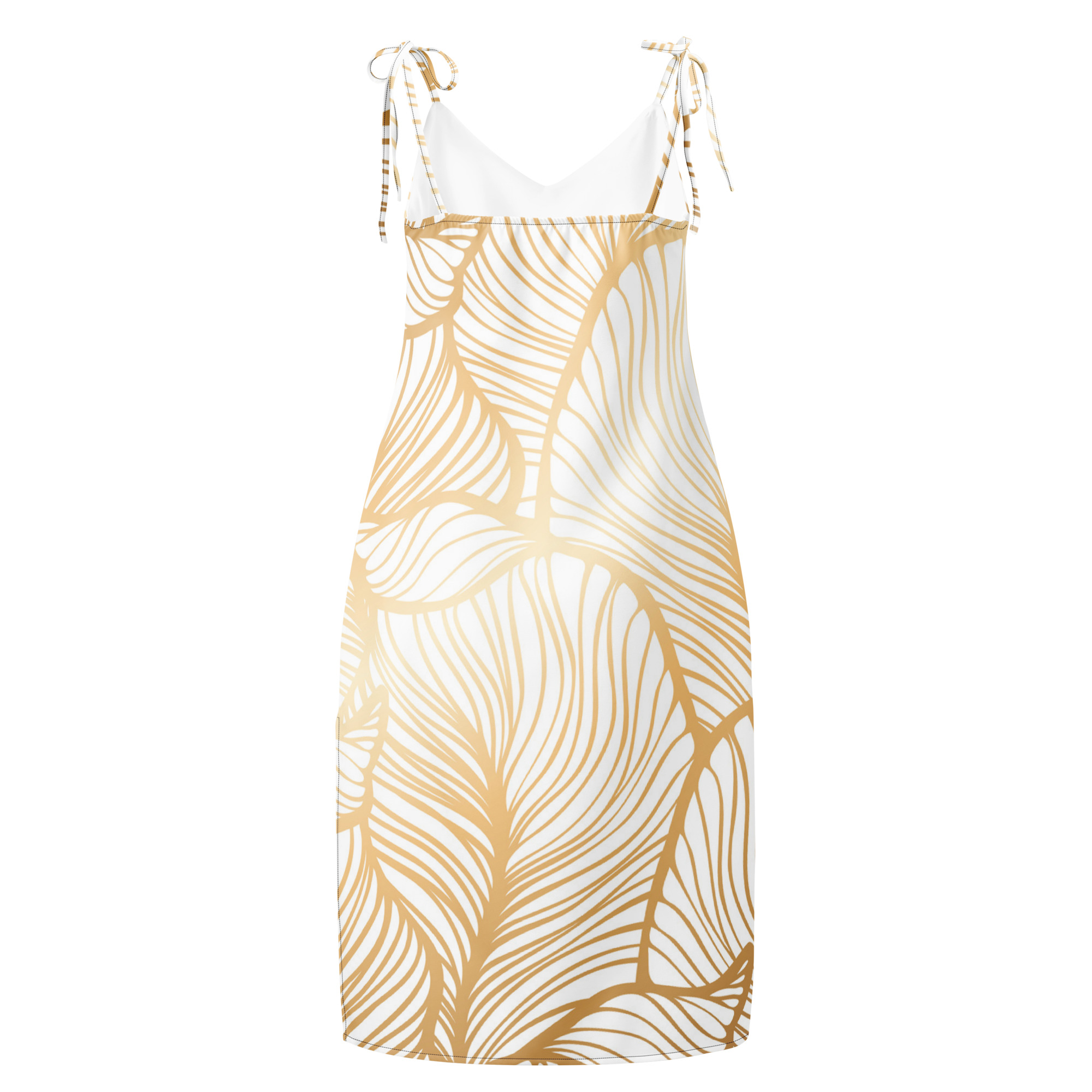 Golden Ginkgo Leaf Inspired Floral Line Art Tie-strap Midi Dress - Image 6