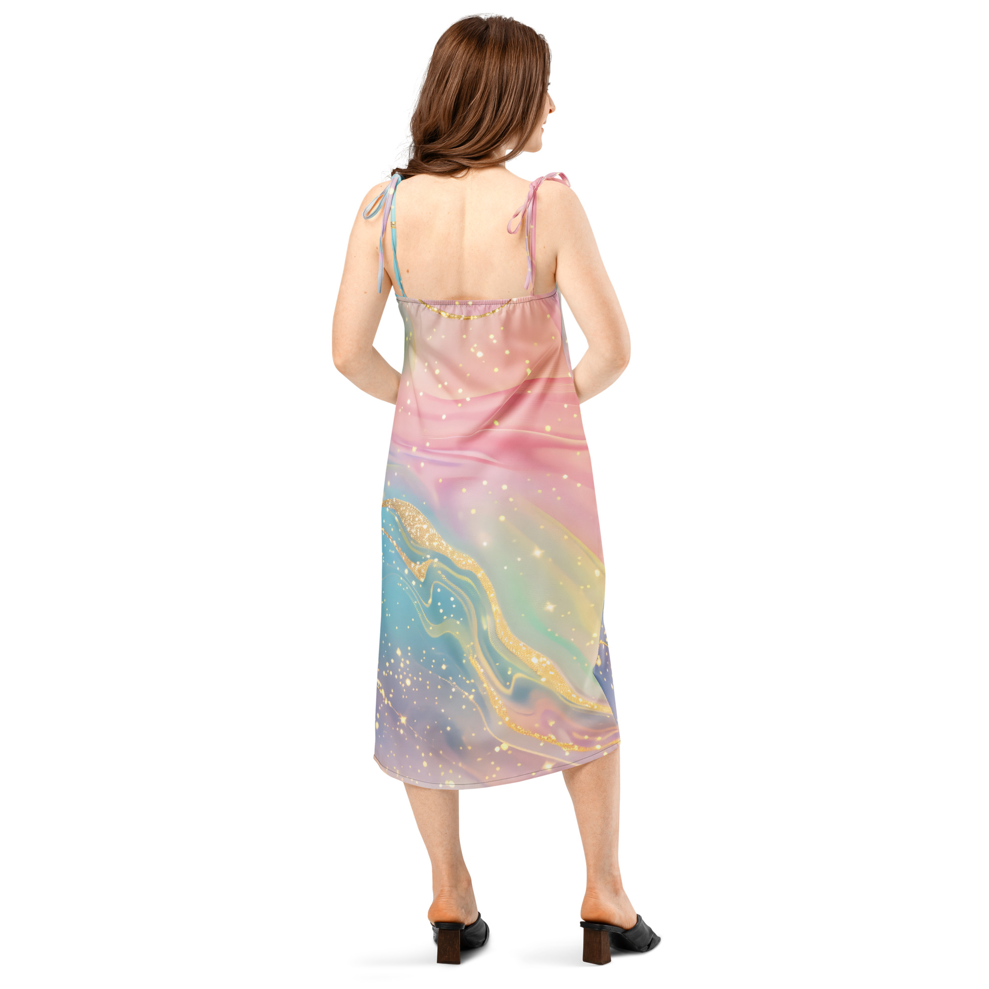 Pastel Marble Galaxy Tie-Strap Midi Dress - Image 3