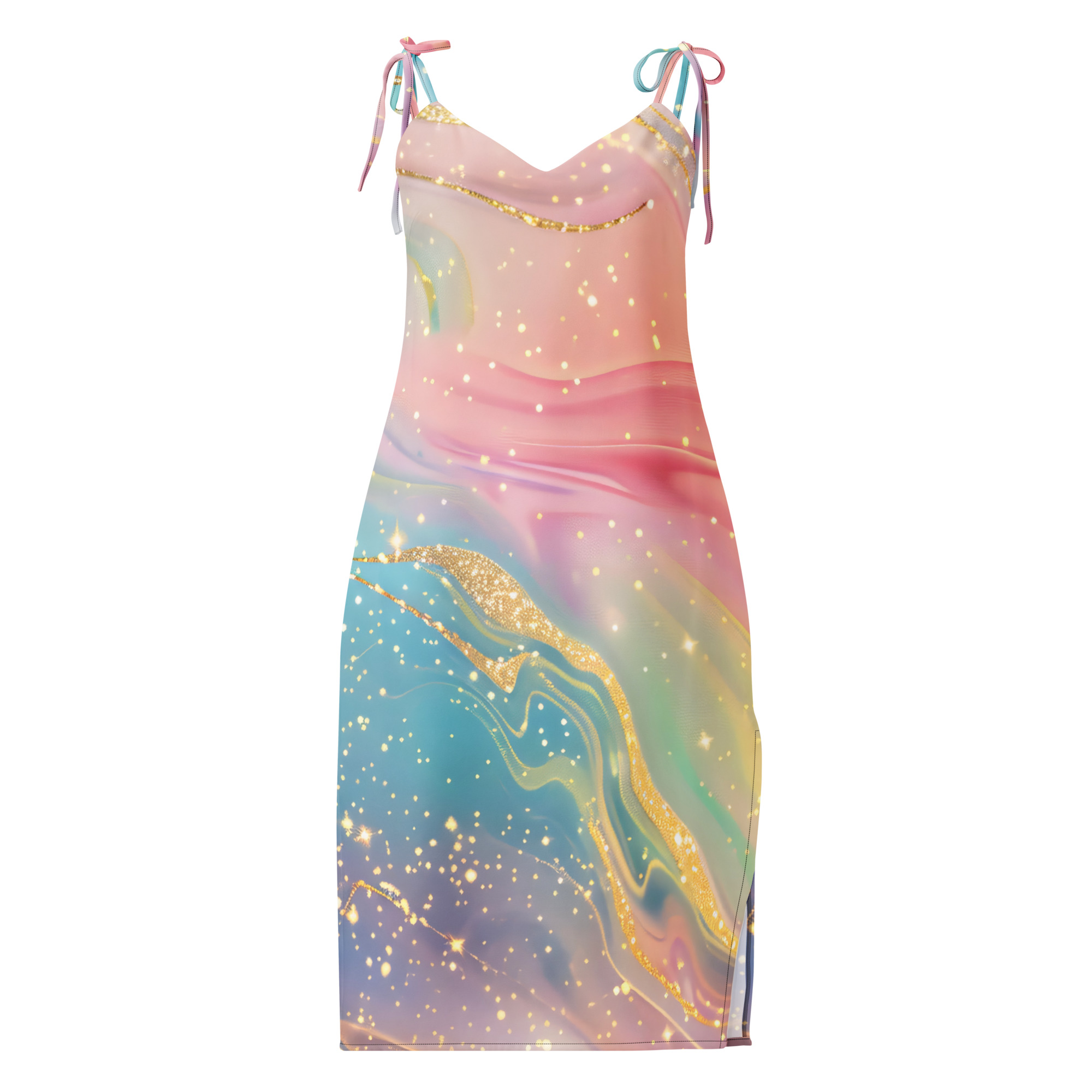 Pastel Marble Galaxy Tie-Strap Midi Dress - Image 5