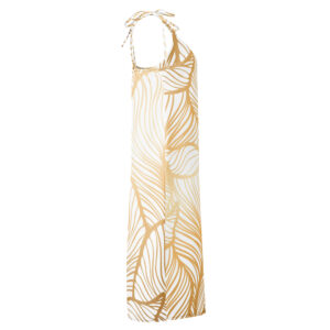 Golden Ginkgo Leaf Inspired Floral Line Art Tie-strap Midi Dress