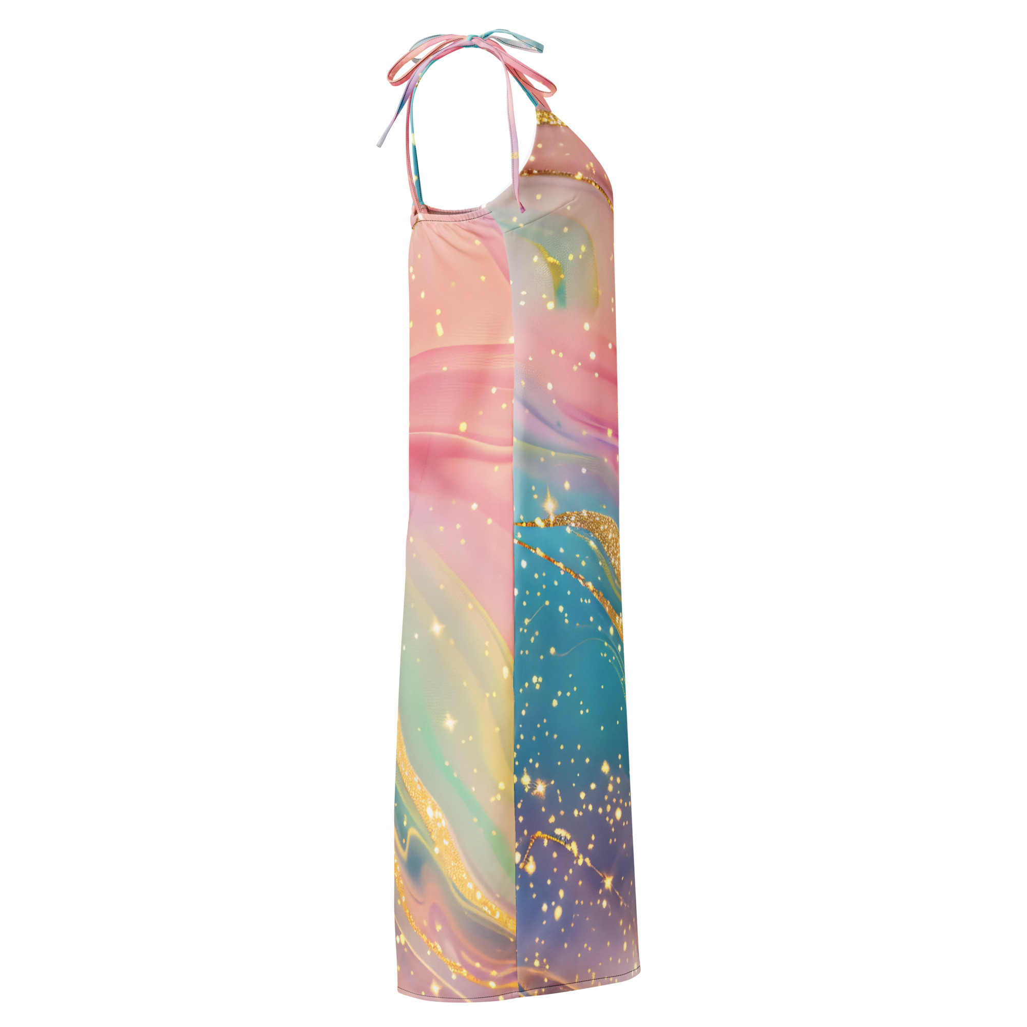 Pastel Marble Galaxy Tie-Strap Midi Dress