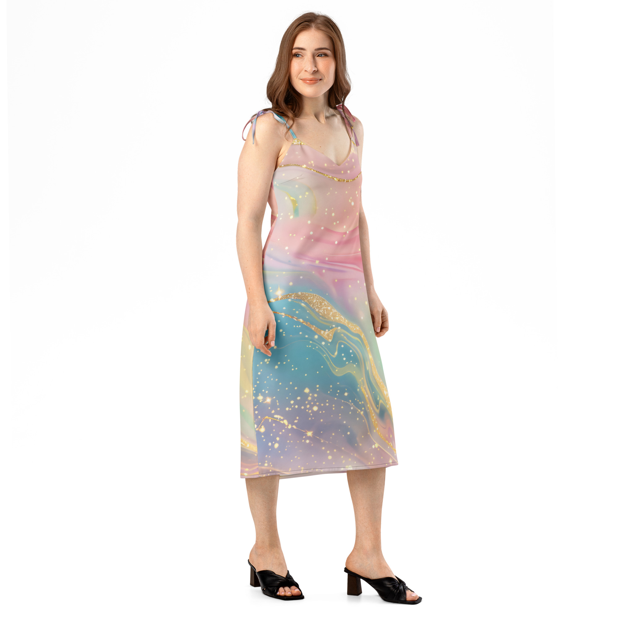 Pastel Marble Galaxy Tie-Strap Midi Dress - Image 2