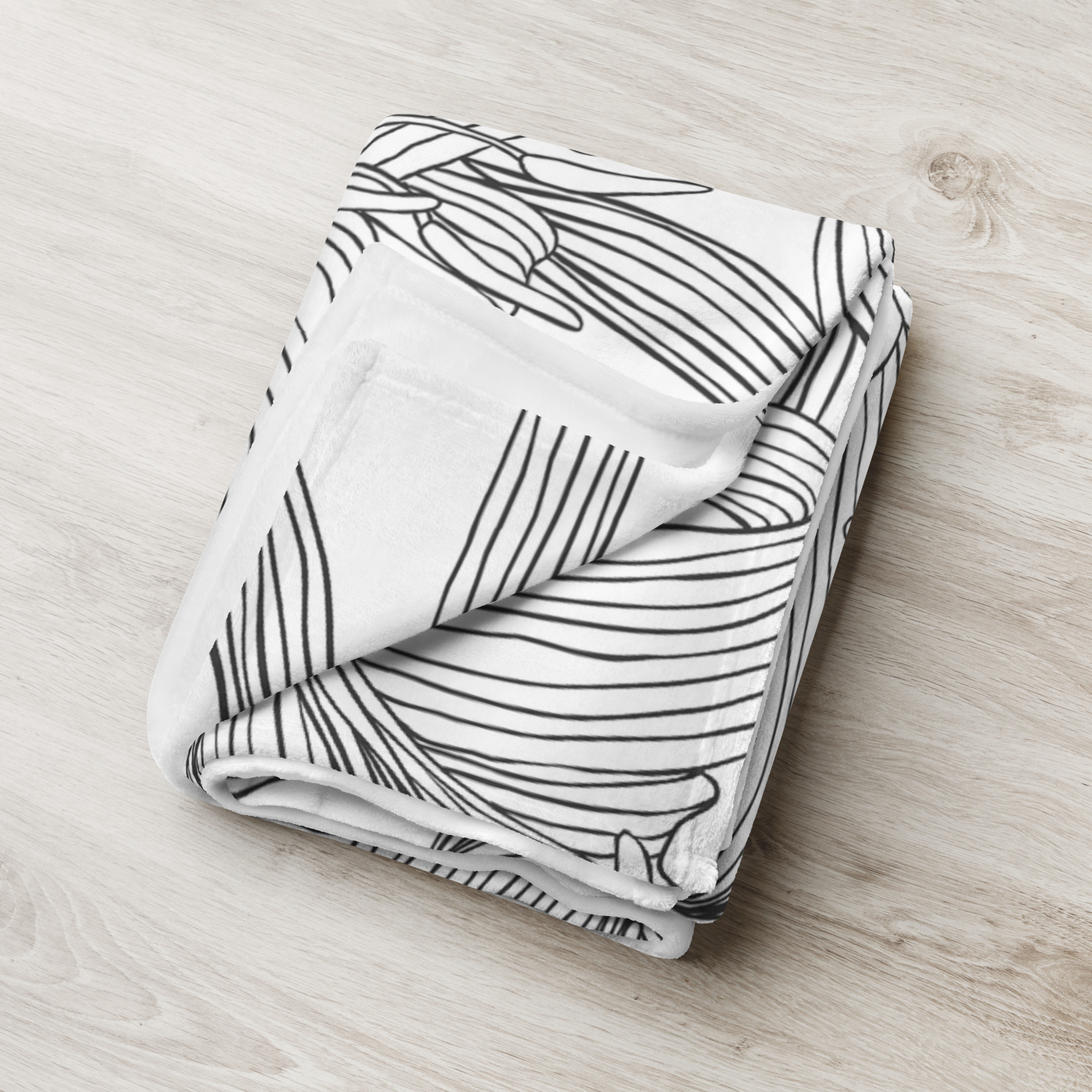 Black & White Lily Flower Sketch Throw Blanket
