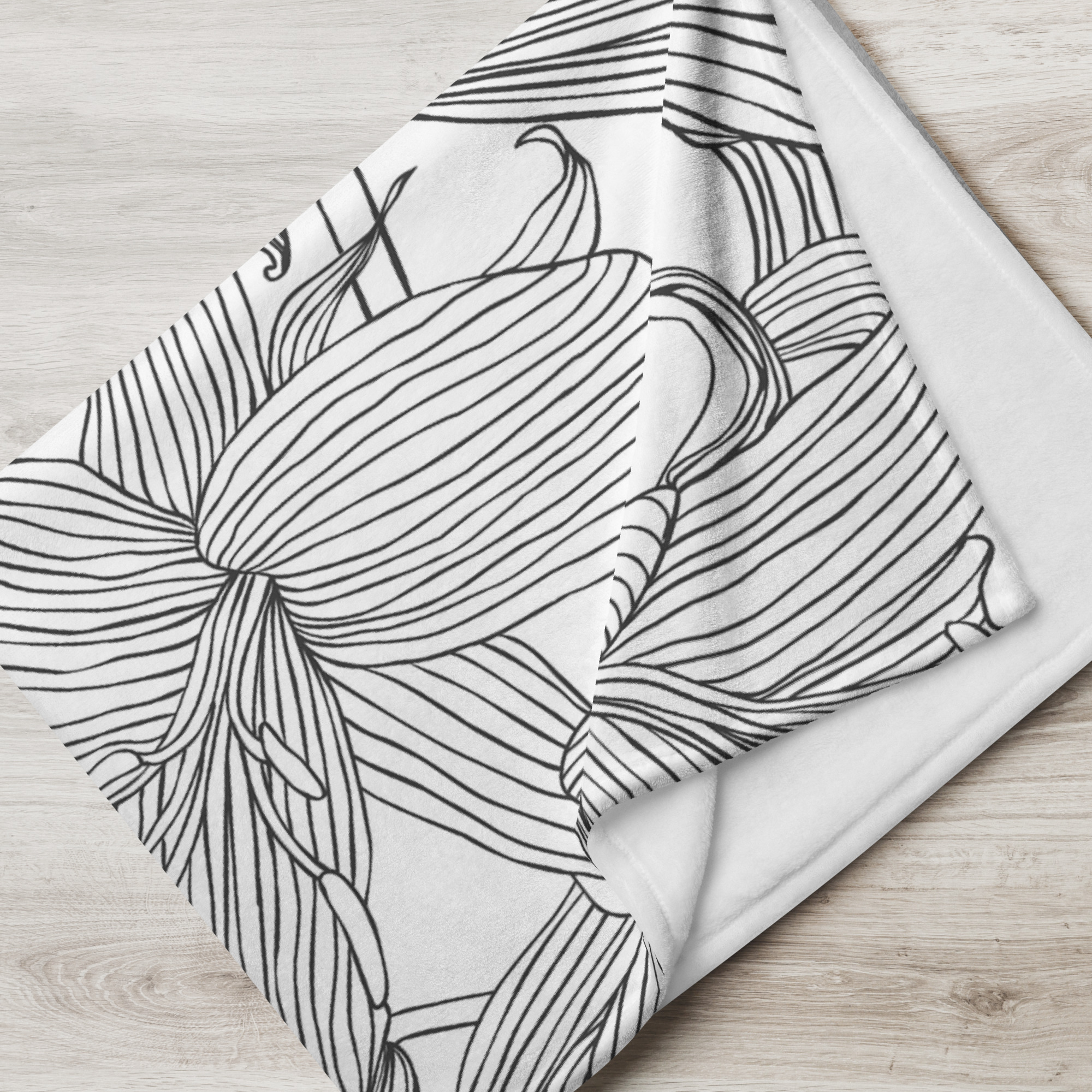 Black & White Lily Flower Sketch Throw Blanket - Image 2