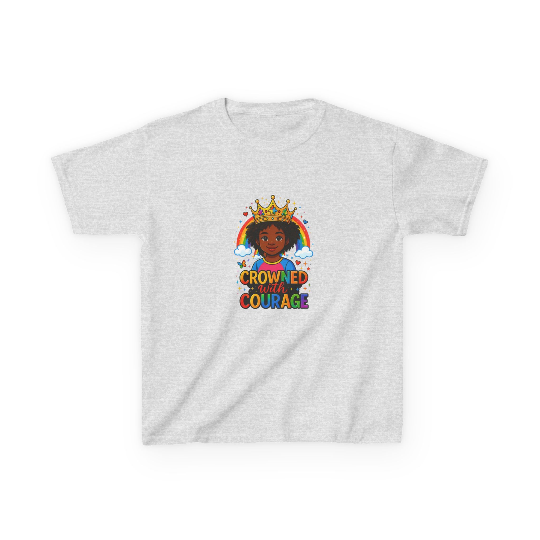 Kids "Crowned With Courage" Rainbow Princess Unisex T-shirt - Image 3