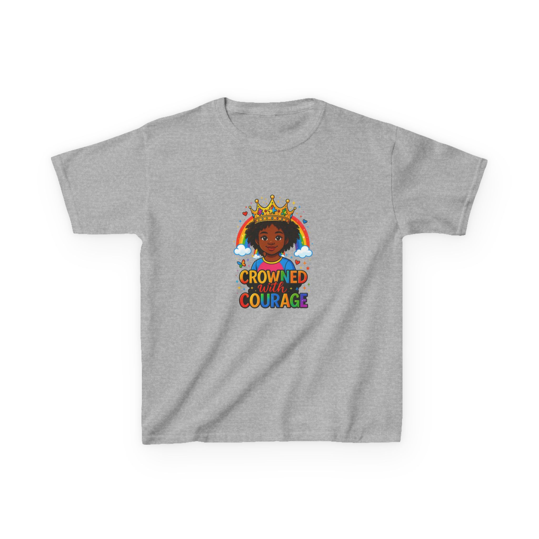 Kids "Crowned With Courage" Rainbow Princess Unisex T-shirt - Image 5