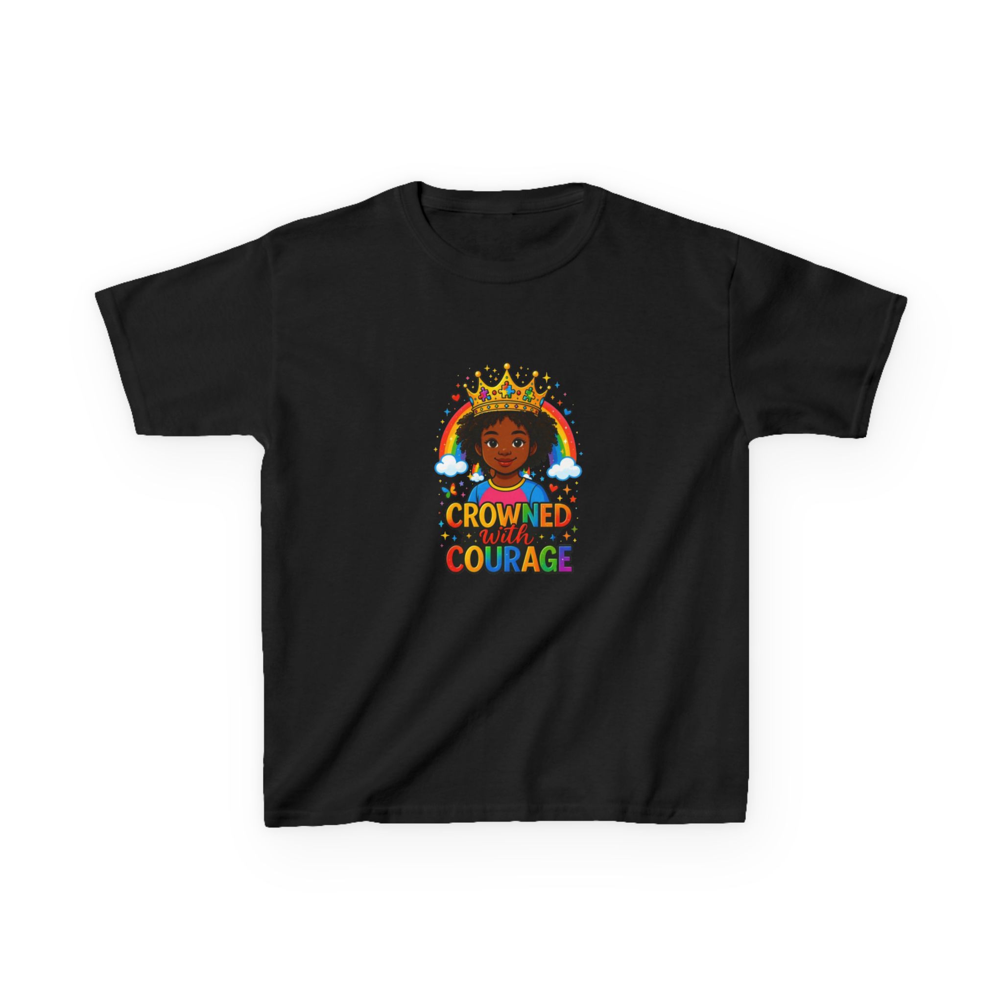 Kids "Crowned With Courage" Rainbow Princess Unisex T-shirt - Image 4