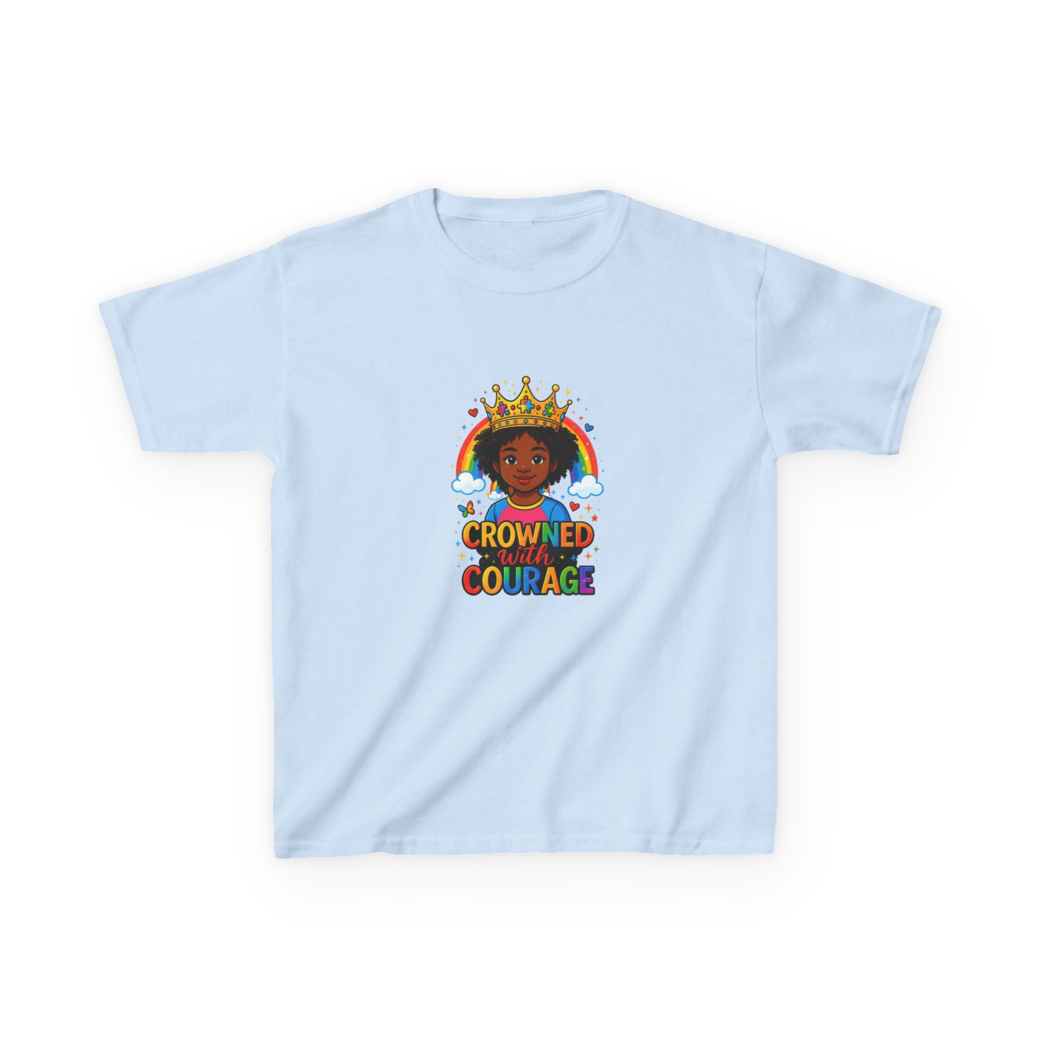 Kids "Crowned With Courage" Rainbow Princess Unisex T-shirt - Image 9