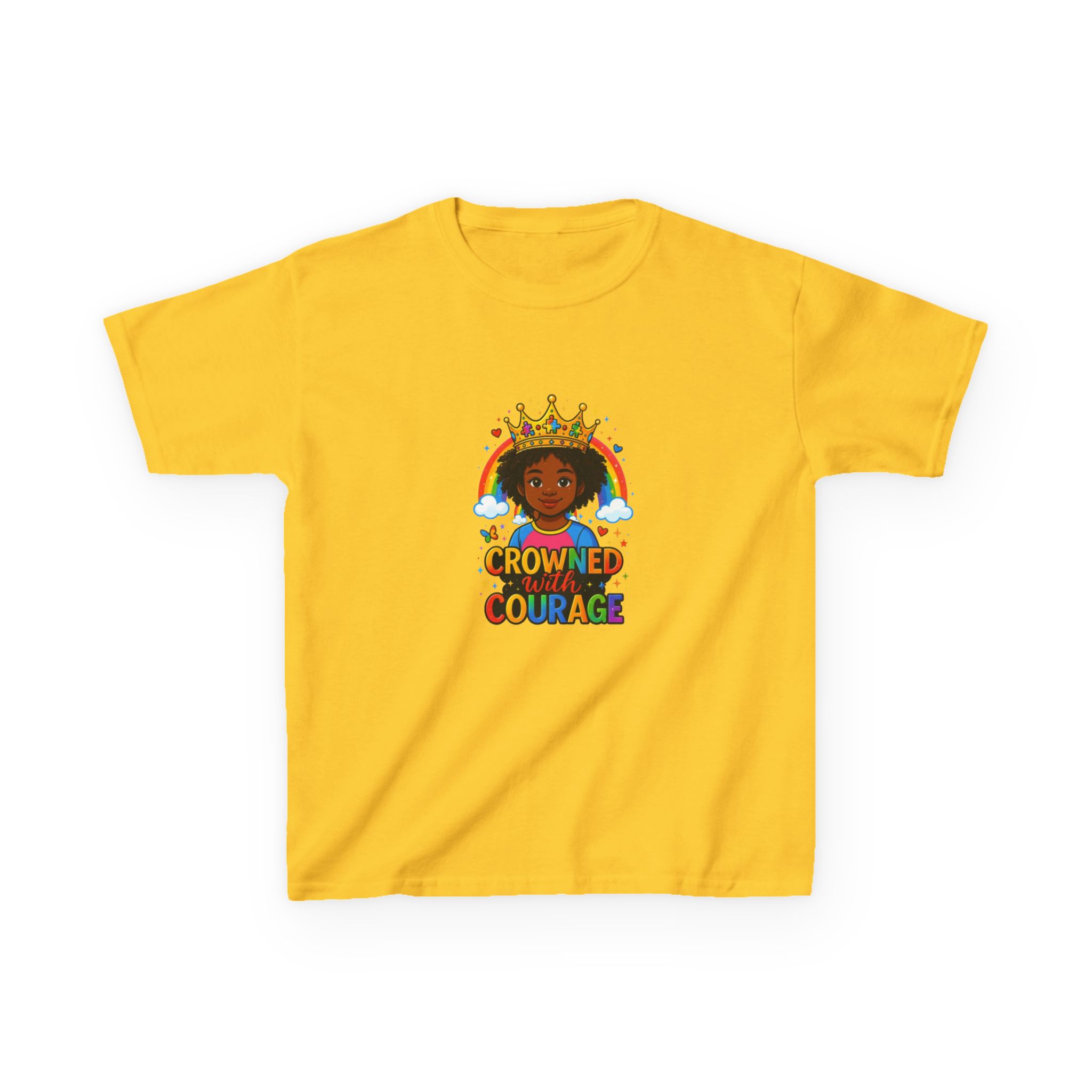 Kids "Crowned With Courage" Rainbow Princess Unisex T-shirt - Image 7