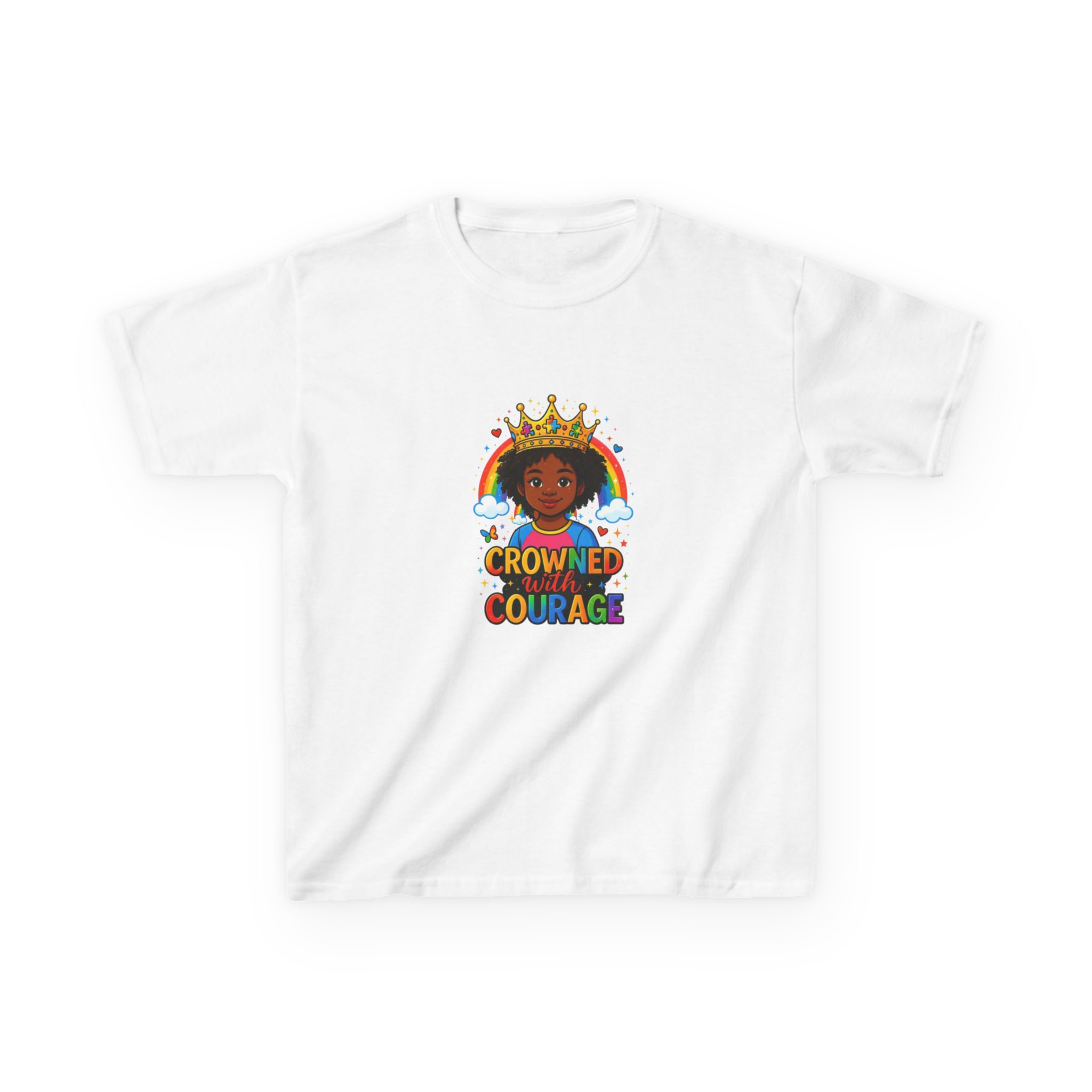 Kids "Crowned With Courage" Rainbow Princess Unisex T-shirt
