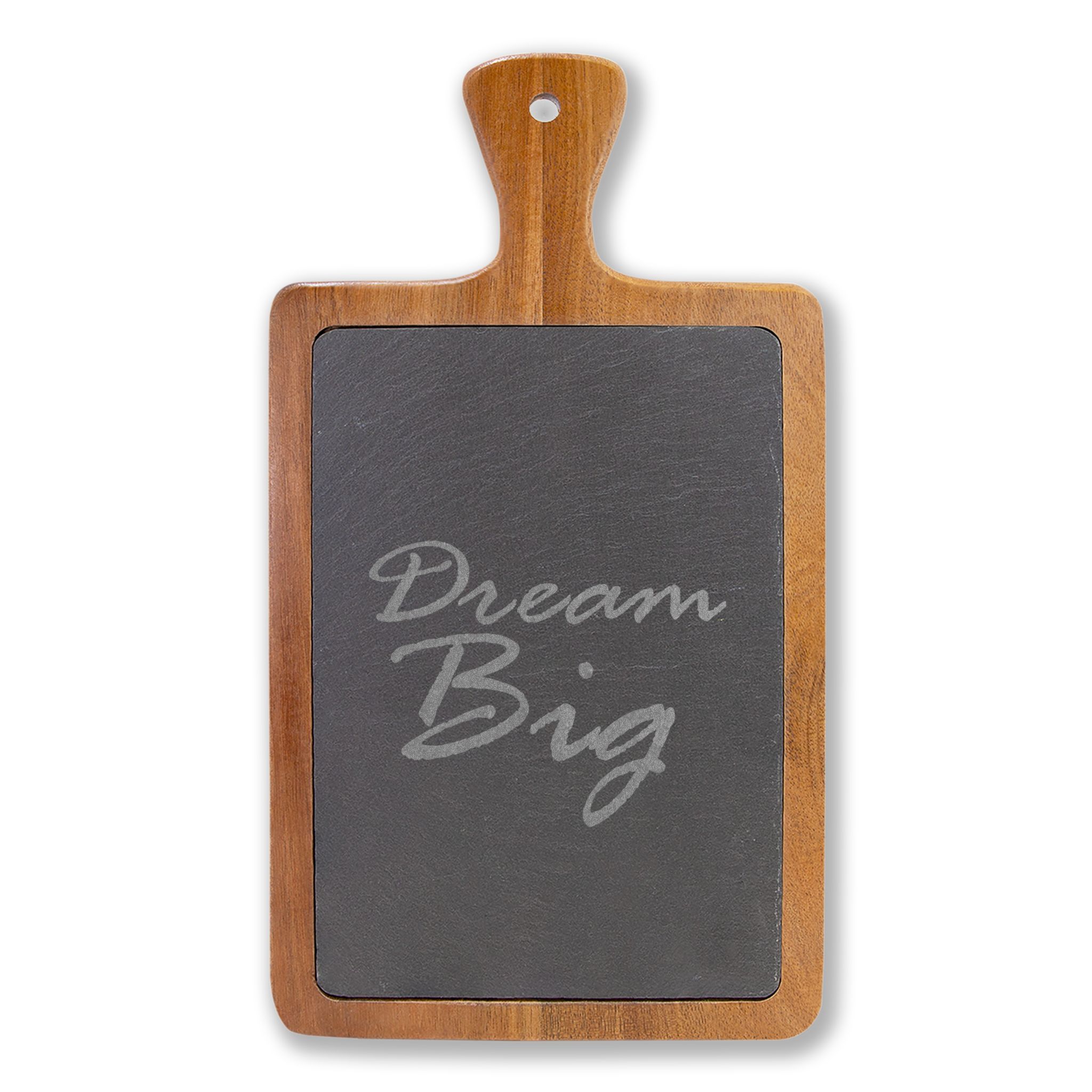 Engraved Acacia Charcuterie Board with Slate Inlay — "Dream Big" Cheese Set - Image 3
