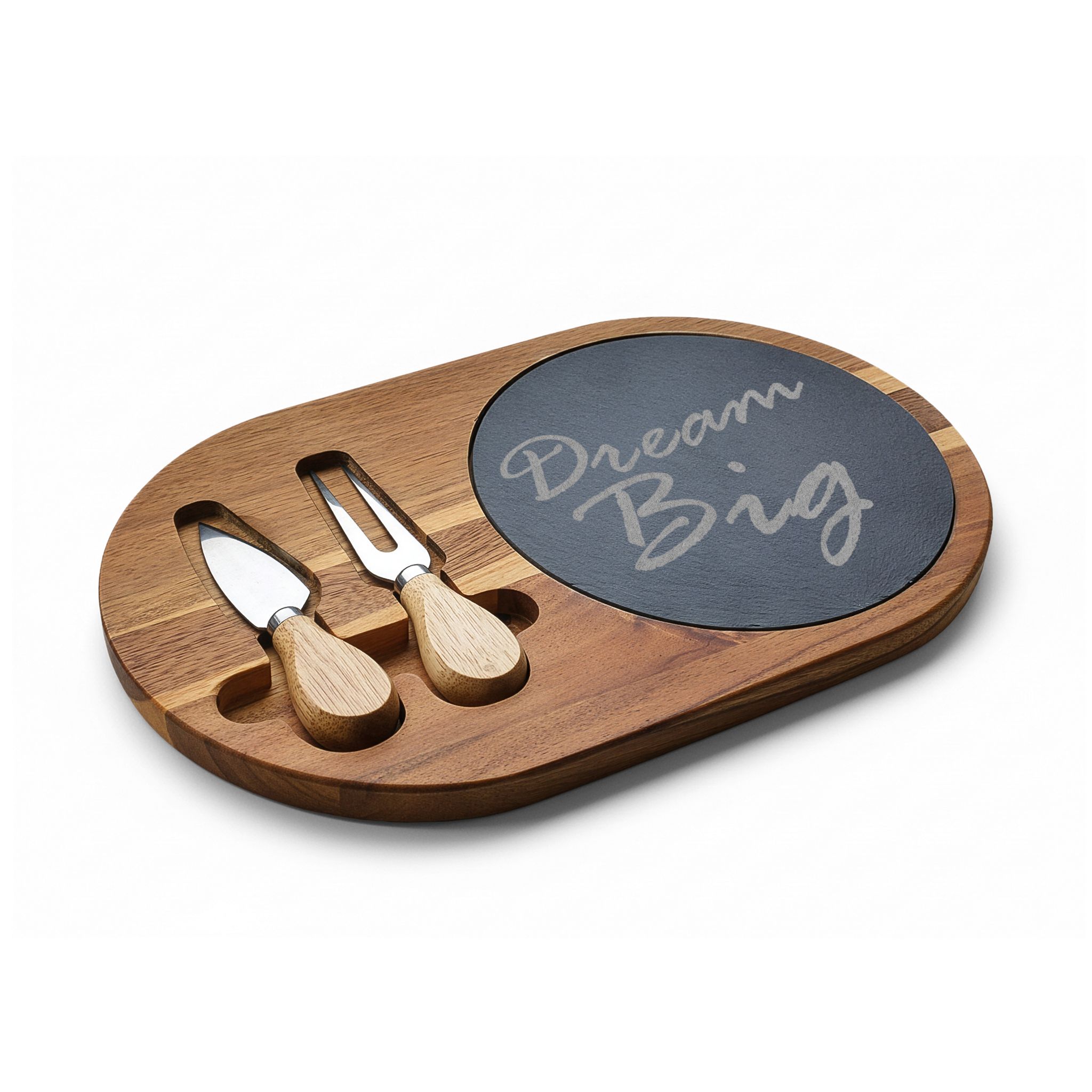 Engraved Acacia Charcuterie Board with Slate Inlay — "Dream Big" Cheese Set - Image 2